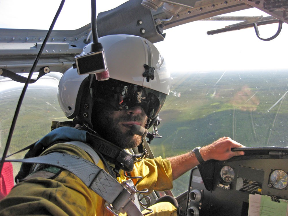 Mathieu Bourbonnais inside a helicopter