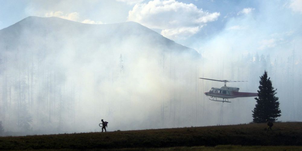Helicopter fighting a forest fire